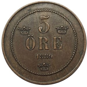 obverse: SVEZIA, 5 Ore 1889