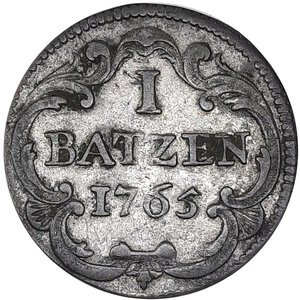 reverse: SVIZZERA CANTONALI, Basilea, 1 batzen 1763 