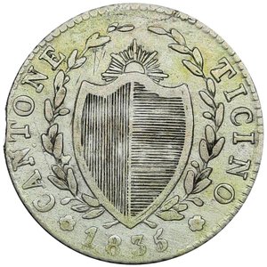 reverse: SVIZZERA CANTONALI, Canton Ticino, quarto di franco  1835 