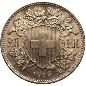 obverse: SVIZZERA , 20 Francs oro (marengo) 1926 RARA, 50.000 Pezzi coniati  QFdc