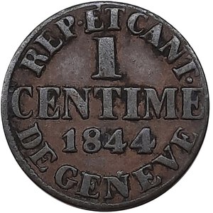 reverse: SVIZZERA CANTONALI, Ginevra 1 centime 1844