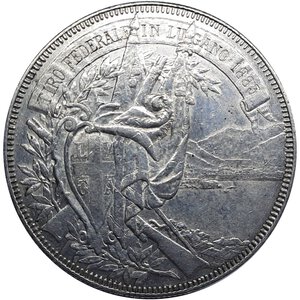 obverse: SVIZZERA CANTONALI,Tiri Federali  ,Lugano, 5 francs 1883 RARO