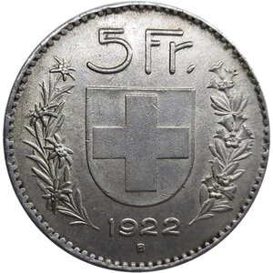 obverse: SVIZZERA  ,5 francs argento 1922