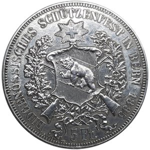 obverse: SVIZZERA CANTONALI,Tiri Federali  ,Berna, 5 francs 1885 RARO