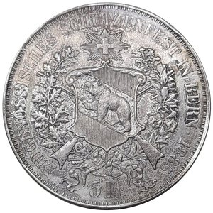 reverse: SVIZZERA CANTONALI,Tiri Federali  ,Berna, 5 francs 1885 RARO Appiccagnolo rimosso