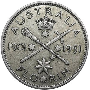 obverse: AUSTRALIA,  George VI, Florin argento 1951 