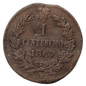 obverse: Errori, Vittorio Emanuele II ,1 centesimo 1867 milano Tondello Tranciato