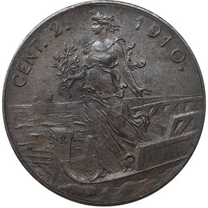reverse: Vittorio Emanuele III ,2 centesimi Prora 1910   ,3 MANI, (Ribattitura) MOLTO RARO