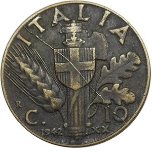 obverse: Vittorio Emanuele III , 10 centesimi impero 1942 , Evidente Frattura di conio