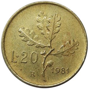 obverse: Repubblica Italiana ,20 lire 1981 Mezzaluna in Rilievo sotto il collo , RARA