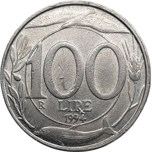 obverse: Repubblica Italiana , 100 lire 1994 , Asse spostato di 180 gradi