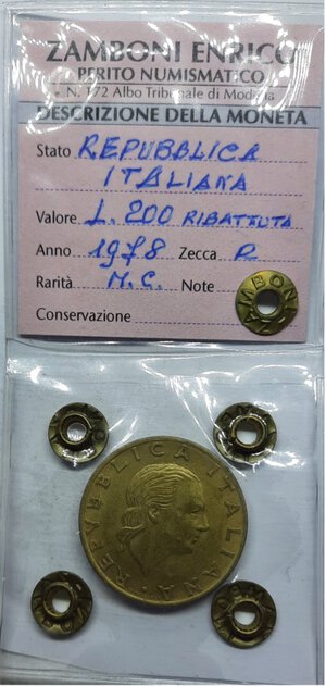 reverse: Repubblica Italiana , 200 lire 1978  Ribattuta ,rara, Periziata