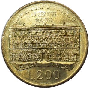 obverse: Repubblica Italiana , 200 lire 1990 , Senza Firma Incisore al Rovescio