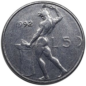 obverse: Repubblica Italiana , 50 lire 1992 , data 992 senza R