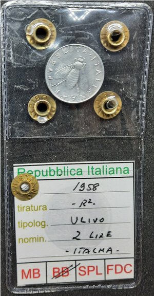 reverse: Repubblica Italiana , 2 Lire 1958 BB, Periziata