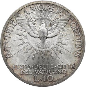 obverse: CITTA  DEL VATICANO, Sede Vacante 10 lire argento  1939