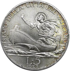 obverse: CITTA  DEL VATICANO,Pio XII, 5 lire argento 1939 qFDC