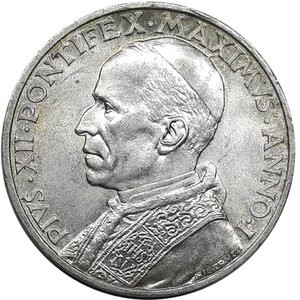 reverse: CITTA  DEL VATICANO,Pio XII, 5 lire argento 1939 qFDC