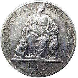 obverse: CITTA  DEL VATICANO,Pio XI, 10 lire argento 1944 RARA