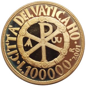 reverse: CITTA  DEL VATICANO,Giovanni Paolo II,100.000 lire oro 2001 PROOF, Confezione originale