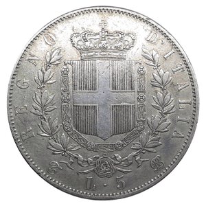 obverse: Regno d Italia, Vittorio Emanuele II , 5 Lire argento 1865  Torino Eccellente BB+