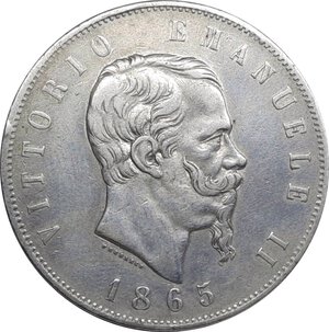 reverse: Regno d Italia, Vittorio Emanuele II , 5 Lire argento 1865  Torino Eccellente BB+