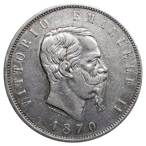 reverse: Regno d Italia, Vittorio Emanuele II , 5 Lire argento 1870 Roma  RARA Eccellente BB+