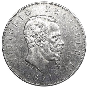 reverse: Regno d Italia, Vittorio Emanuele II , 5 Lire argento 1871 Milano Eccellente SPL/QSPL-