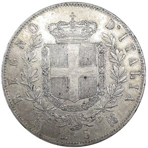 obverse: Regno d Italia, Vittorio Emanuele II , 5 Lire argento 1872 Milano Eccellente BB/SPL