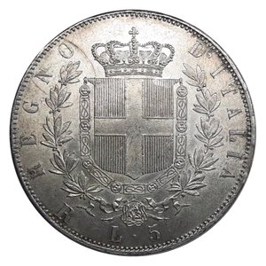 reverse: Regno d Italia, Vittorio Emanuele II , 5 Lire argento 1878 Roma SPL