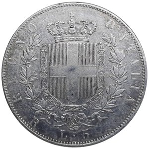 obverse: Regno d Italia, Vittorio Emanuele II , 5 Lire argento 1877 Roma Eccellente BB/SPL