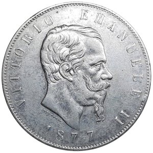 reverse: Regno d Italia, Vittorio Emanuele II , 5 Lire argento 1877 Roma Eccellente BB/SPL