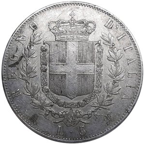 reverse: Regno d Italia, Vittorio Emanuele II , 5 Lire argento 1873 Milano Eccellente BB++
                                         ERRORE, Stella sul Fert nel bordo , RARA