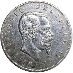 reverse: Regno d Italia, Vittorio Emanuele II , 5 Lire argento 1877 Roma Eccellente BB/SPL