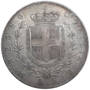 obverse: Regno d Italia, Vittorio Emanuele II , 5 Lire argento 1865 Napoli Eccellente SPL