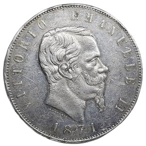 obverse: Regno d Italia, Vittorio Emanuele II , 5 Lire argento 1871 Roma  RARA Eccellente  SPL - QSPL