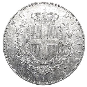 obverse: Regno d Italia, Vittorio Emanuele II , 5 Lire argento 1872 Milano Eccellente QSPL