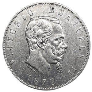reverse: Regno d Italia, Vittorio Emanuele II , 5 Lire argento 1872 Milano Eccellente QSPL