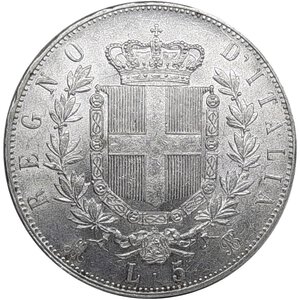 obverse: Regno d Italia, Vittorio Emanuele II , 5 Lire argento 1874 Milano Eccellente QSPL