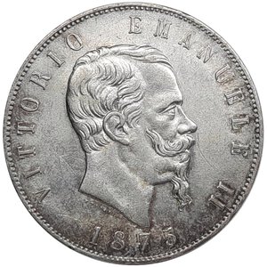 obverse: Regno d Italia, Vittorio Emanuele II , 5 Lire argento 1875 Roma Eccellente SPL++