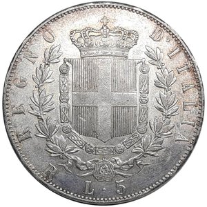 reverse: Regno d Italia, Vittorio Emanuele II , 5 Lire argento 1875 Roma Eccellente SPL++