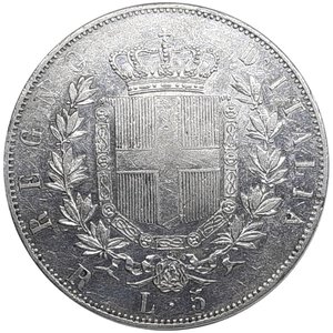 reverse: Regno d Italia, Vittorio Emanuele II , 5 Lire argento 1877 Roma Eccellente QSPL/SPL