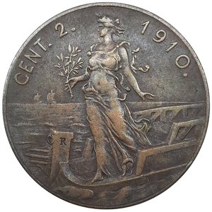 obverse: Regno d Italia, Vittorio Emanuele III ,2 Centesimi Prora 1910 RARA 