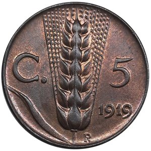 obverse: Regno d Italia, Vittorio Emanuele III ,5 centesimi spiga 1919 FDC QFDC Rosso