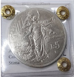 obverse: Regno d Italia, C5 Lire Cinquantenario argento 1911 SPL sigillo con taglio