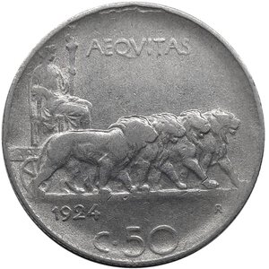 obverse: Regno d Italia,Vittorio Emanuele III ,50 centesimi Leoni 1924 Bordo Rigato RARA