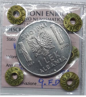 obverse: Colonia Albania  Vittorio Emanuele III ,1 Lek 1939 magnetica , Perizia Qfdc