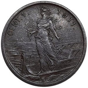 obverse: Regno d Italia, Vittorio Emanuele III , 1 Centesimo Prora 1911 RARA 