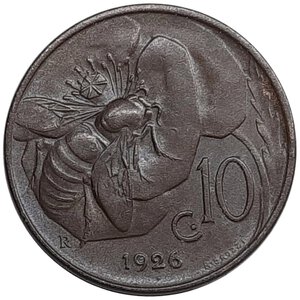 obverse: Regno d Italia, Vittorio Emanuele III ,10 centesimi Ape 1926 SPL