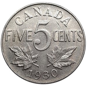 reverse: CANADA, George V ,  5 cents 1930